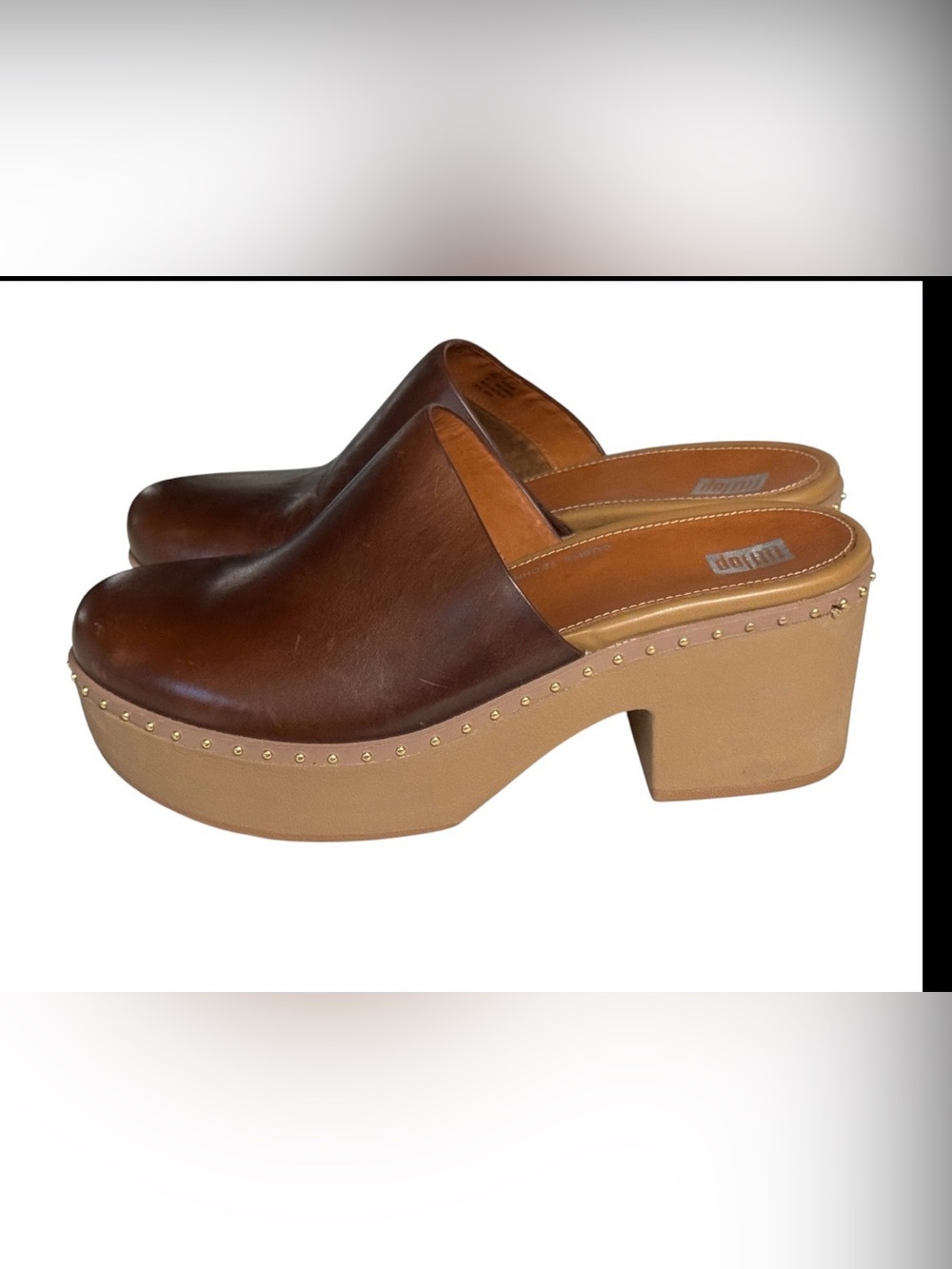 FitFlop Pilar Leather Platform Mules Women Size 8 Boho Casual